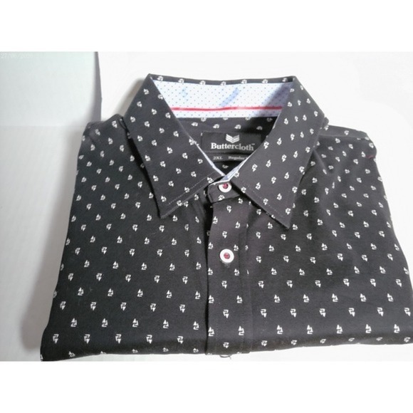 Buttercloth Other - Buttercloth Mens 2XL Regular Fit Long Sleeve Button Shirt Black Print MC0016